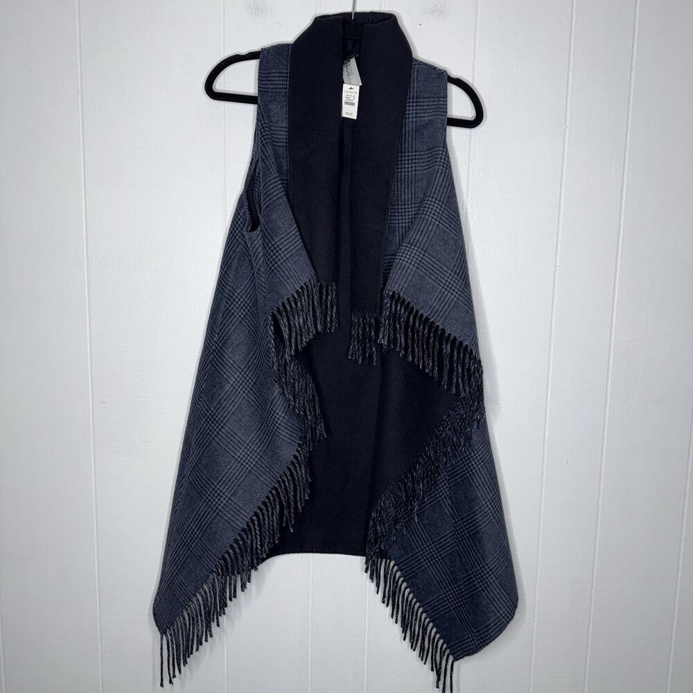 Talbots Women’s Plaid Wrap Vest Fringe Trim Blue Size XS/S NWT - Picture 2 of 5